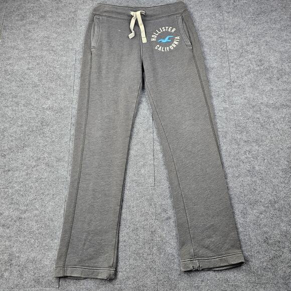Vintage Hollister Sweatpants Mens XS Y2K Gray Fleece Straight Leg Embroidered - Picture 1 of 9
